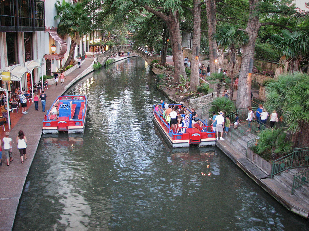 Hop on, hop off points along the river for San Antonio Riverwalk boat tours
