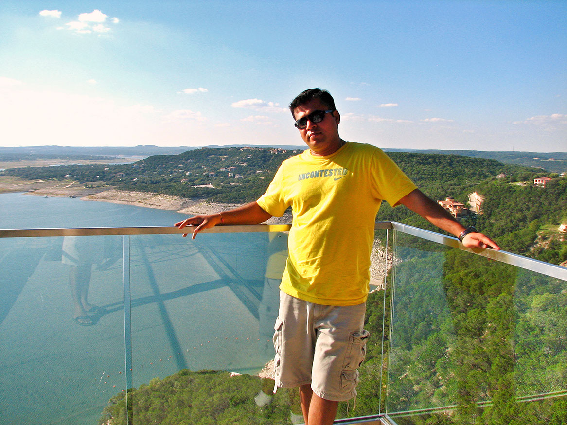 Stunning Lake Austin and lush greenery as seen from the Mount Bonnell