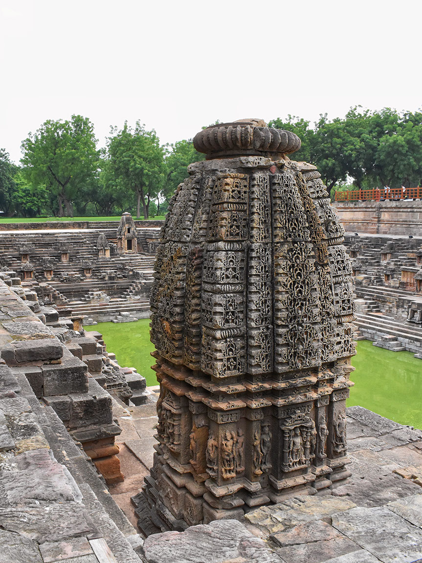 Exquisitely carved temples surrounding Surya Kund in Modhera