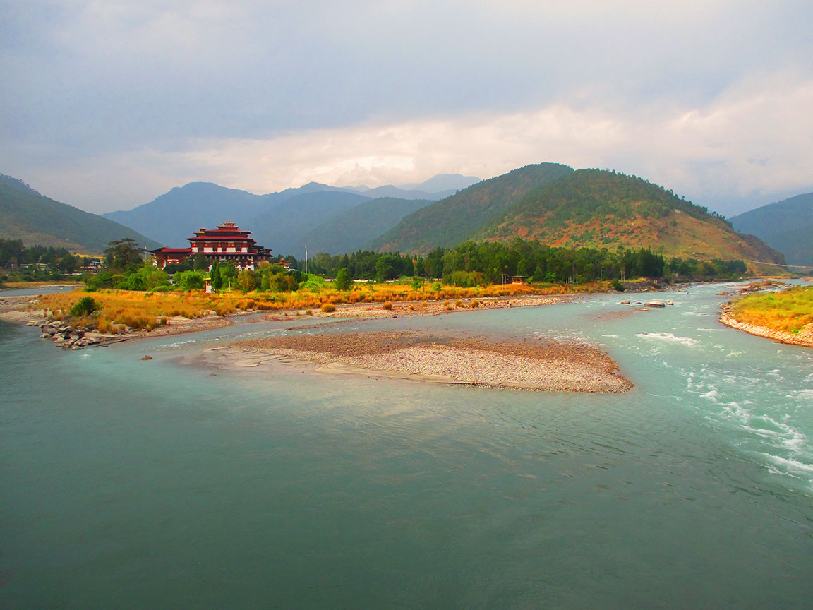 Punakha Dzong with its majestic structure built at the confluence of two rivers