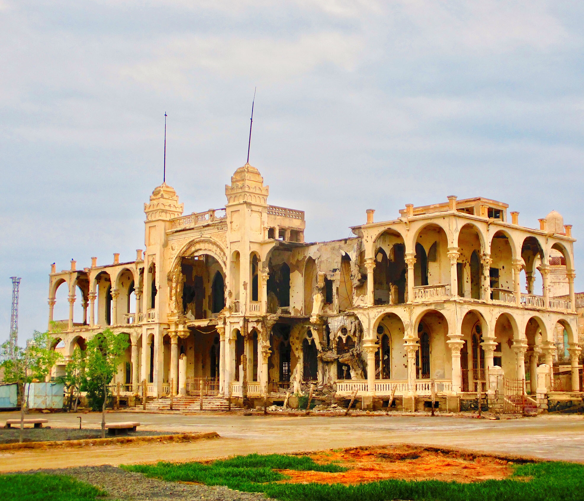 The ruins of former bank "Banca d'Italia" in Massawa, Eritrea.
