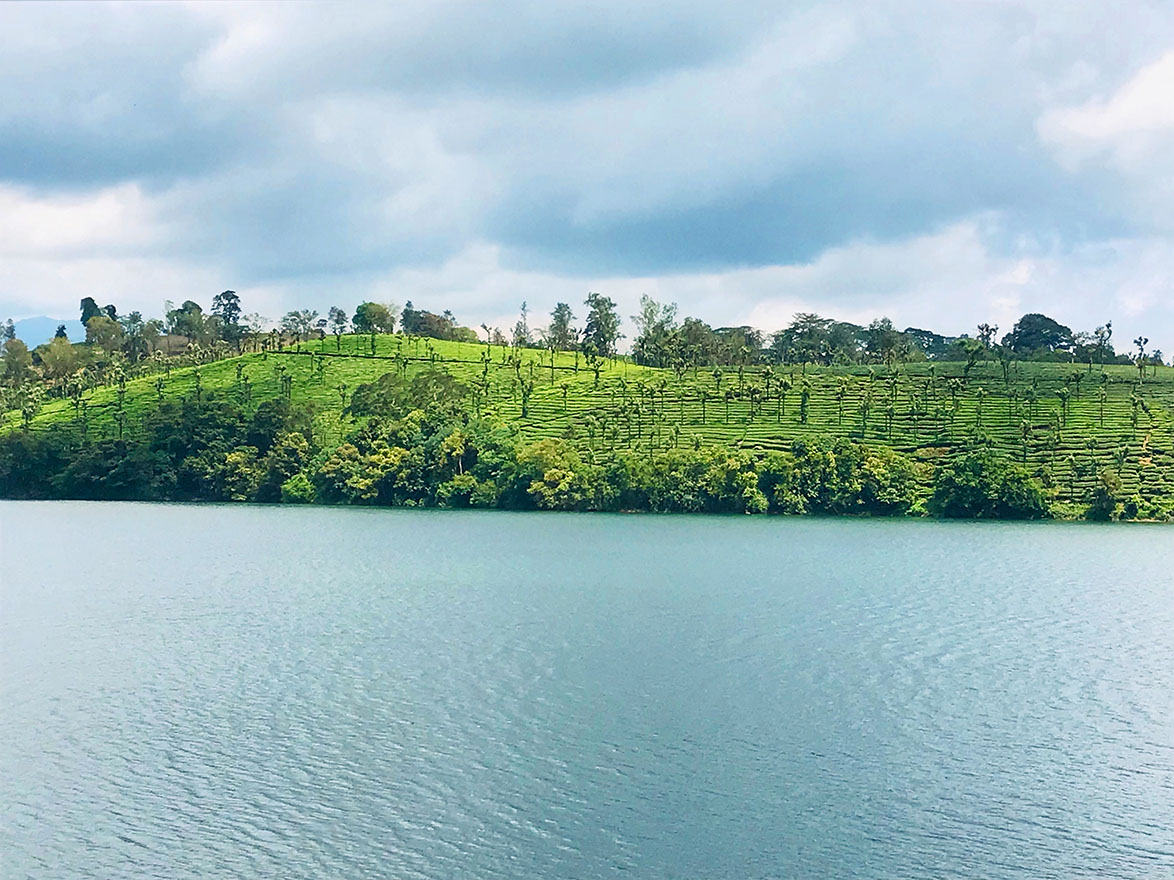 Sholayar Dam in Valparai surrounded by lush-green tea gardens