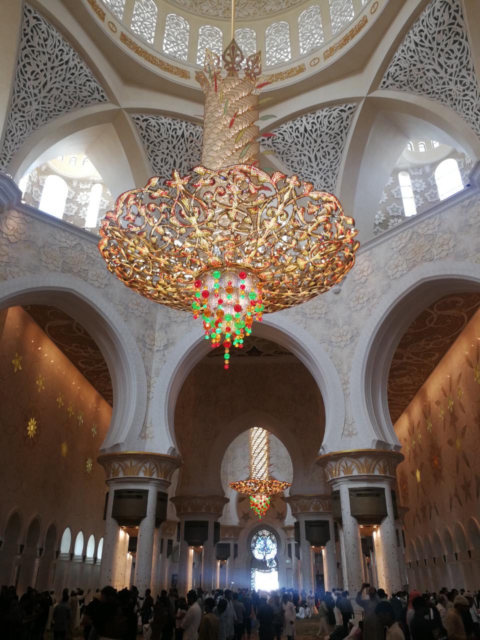 One of the seven unique chandeliers that adorn the Sheikh Zayed Grand Mosque