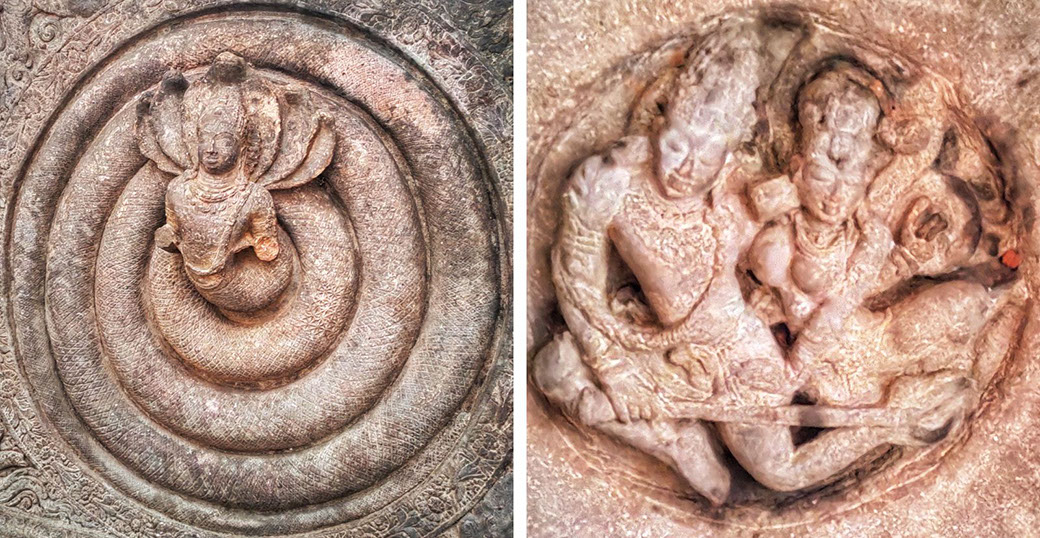 Sculptures on the ceiling of the first Cave temple in Badami