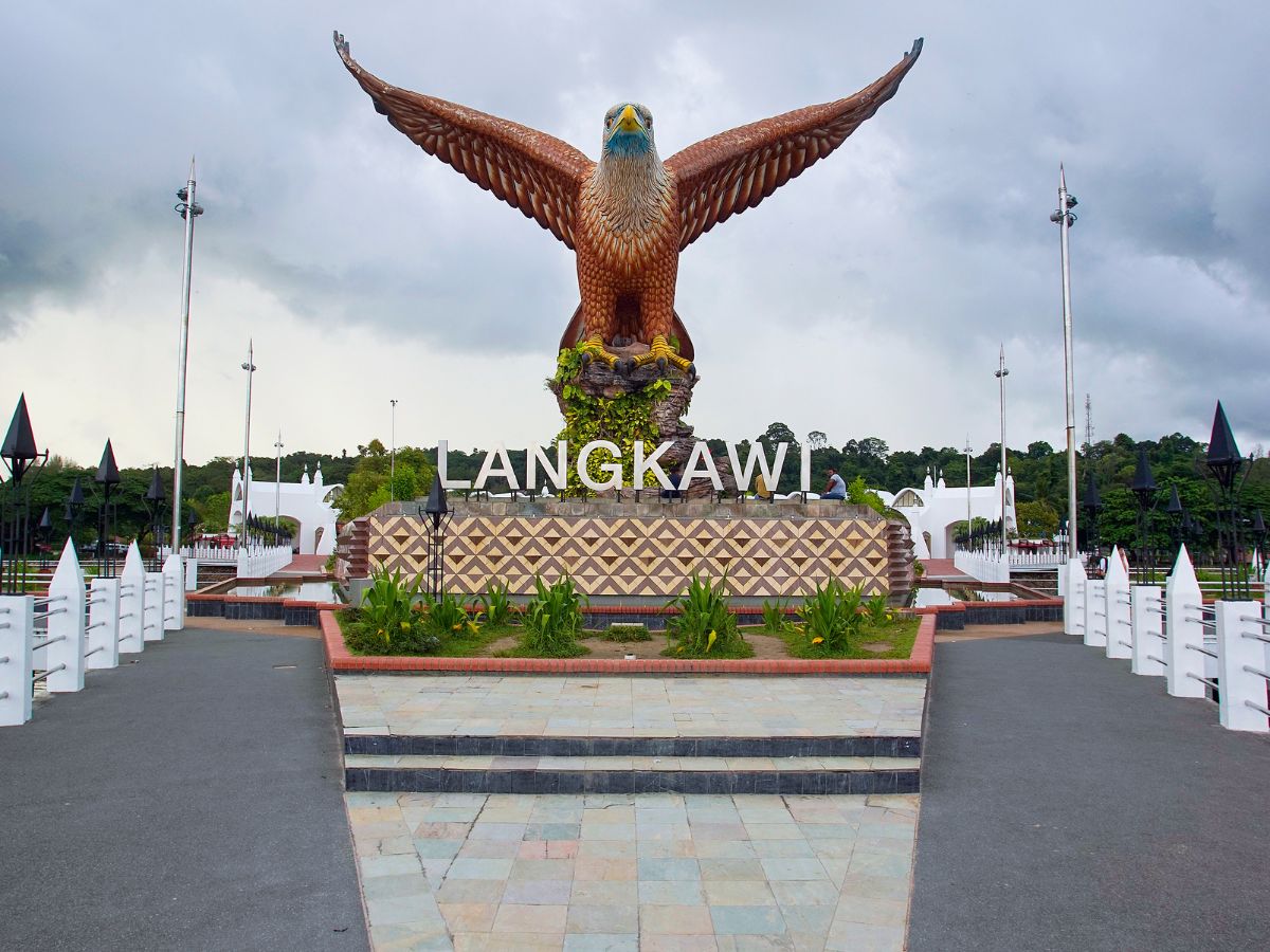 An eagle statue stands tall at Dataran Lang as a majestic symbol of Langkawi