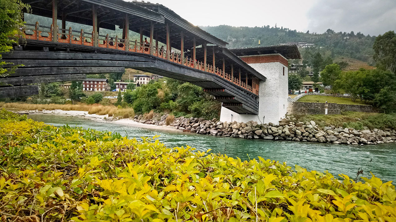 300-year-old wooden bridge to enter Punakha Dzong in Bhutan